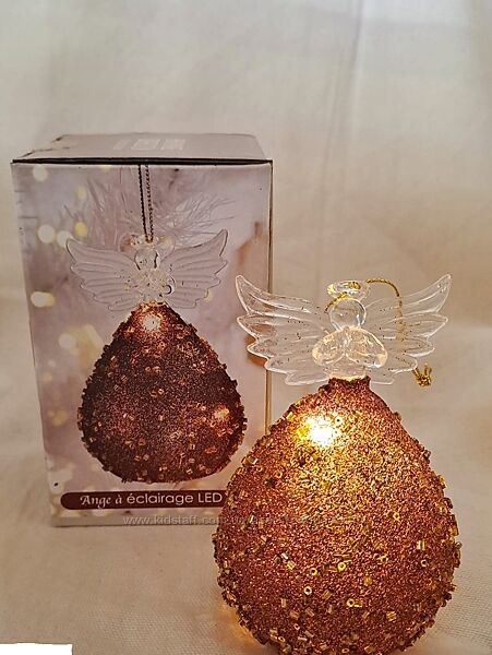 Новорічний декор ангел LED темний, прозорі крила