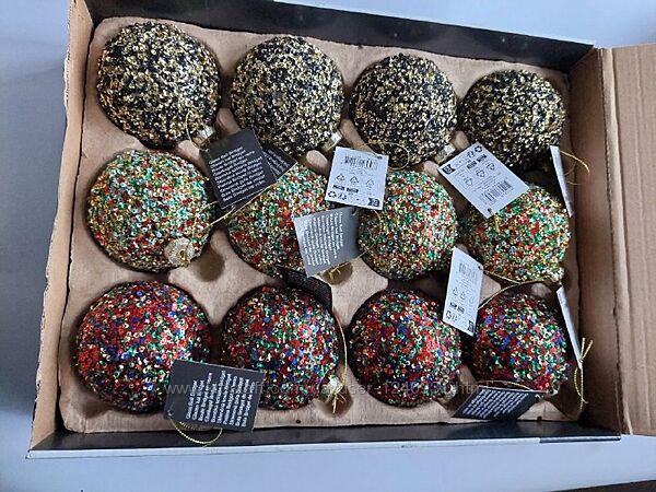 Набір ялинкові кулі з глітером 12 шт.