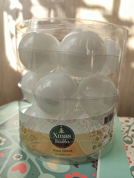 Набір білих новорічних куль на ялинку 15 шт.