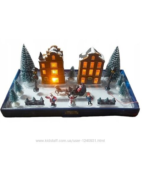 Новорічна композиція Різдво містечко, село, карета, кінь 17 шт. LED