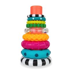 Навчальна пірамідка Sassy Stacks of Circles Stacking Ring STEM, вік 6 міся