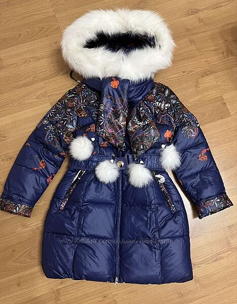 Kiki КИКО зимнее пальто с мехом и шарфиком 135-164 рост