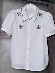 Франция белая блуза масляные камни 8-14 лет