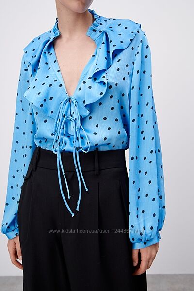 Блуза в горошок із воланами Zara S-M