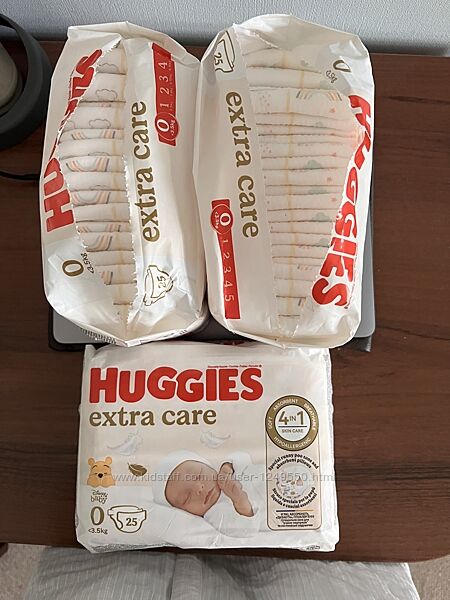 Підгузки Huggies Extra Care 0, памперси 63 штуки