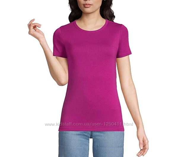 Жіноча бавовняна футболка lands end з круглим вирізом і коротким рукавом