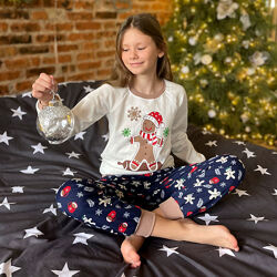 Пижама теплая с начесом новогодняя 104-134 см печенюшка пряник