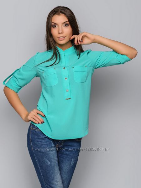 Шифонова блуза блузка бірюзового кольору 