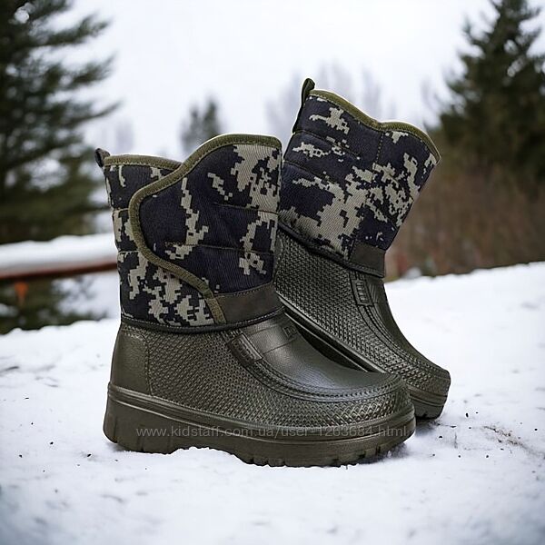 Легенькі утеплені дутики черевики кольору хакі з принтом камуфляж хакі