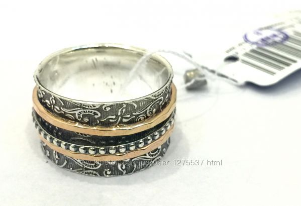 Новое серебряное кольцо позолота чернение Серебро 925 пробы
