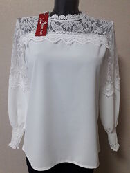 Шикарная, нарядная, элегантная блуза с гипюровыми деталями, на 4648