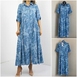 Элегантное, яркое, котоновое просторное платье-рубашка, балахон, бохо, Италия