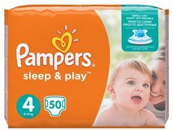 Підгузники Pampers Sleep & Play Maxi, розмір 4, вага 9-14 кілограм, 50 шт 