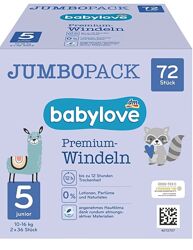 Преміум підгузники babylove 5, Junior 10-16 kg, Джамбо упаковка, 2x36 шт, 7