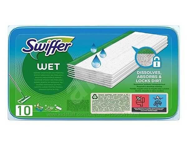Swiffer wet змінні насадки для швабри вологі, серветки для швабри вологі 10