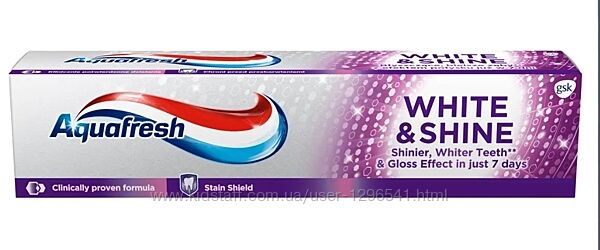 Зубна паста відбілююча White & Shine від бренду Aquafresh 100гр