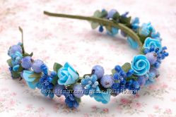Цветочный обруч ободок голубо-синий