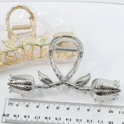 Заколка листья тюльпана краб золото металл 10,5 см.