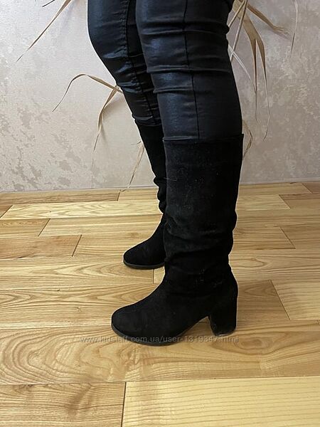 зимние длинные замшевые сапоги