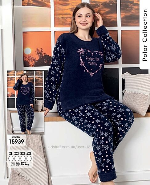 Теплі зимові махрово-флісові піжами, батал. Женские тёплые пижамы, махра фл