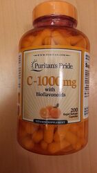 Витамин С 1000 мг с биофлавоноидами, большая баночка 200шт, США, Puritans 
