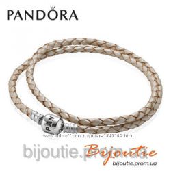 Кожаный белый браслет Pandora 590705CPL-D серебро 925 проба оригинал