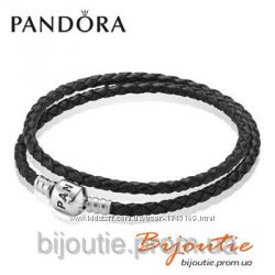  Pandora кожаный браслет 590705CBK-D серебро 925 Пандора оригинал