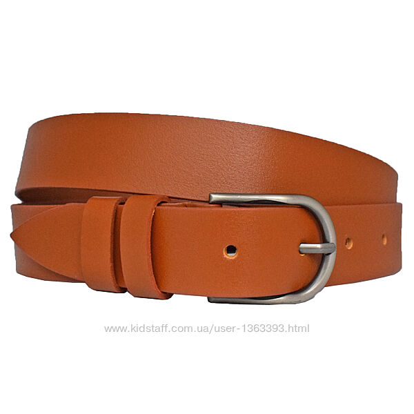 Ремінь жіночий шкіряний рудий рижий коньячний 35 мм під джинси з пряжкою