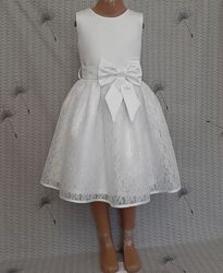 Святкова дитяча білосніжна сукня з бантом, модель  60