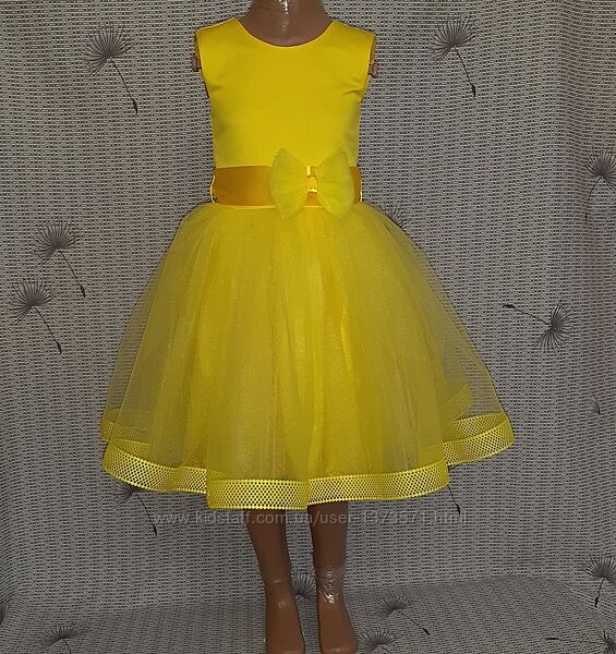 Святкова дитяча жовта сукня з фатиновим бантом, модель 116
