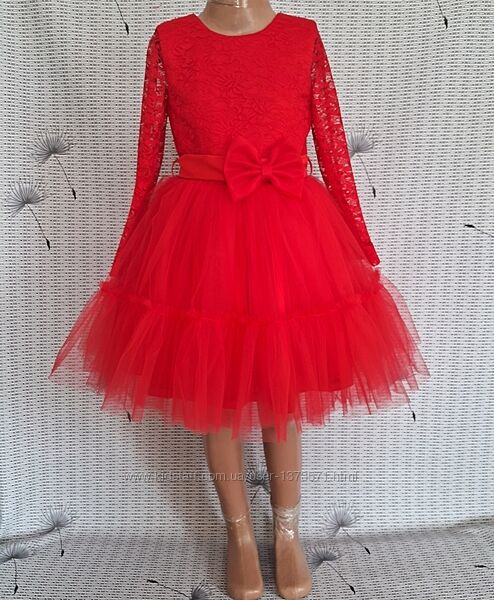 Червона дитяча святкова сукня з довгим рукавом, модель  185