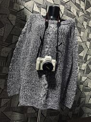 Меланжевый объёмный свитер джемпер полувер кольчуга с косами oversize M&S.