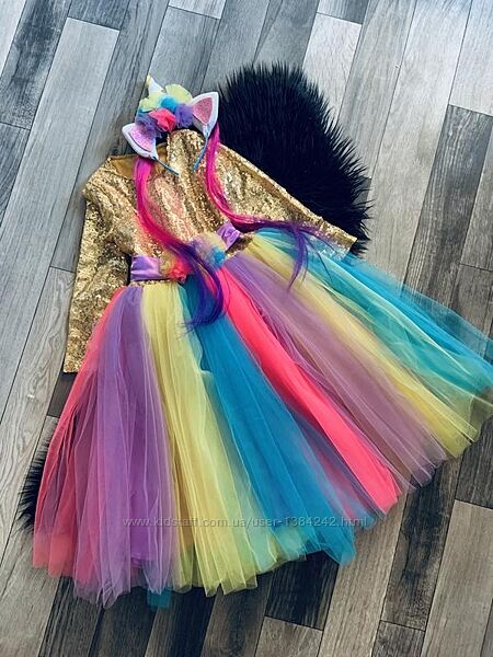 Дизайнерское нарядное платье радужная единорожка Rainbow Unicorn.