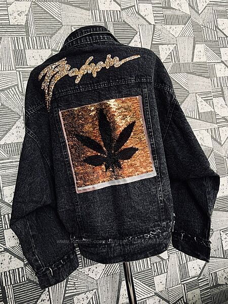 Винтажная джинсовка джинсовая куртка с логотипом конопли Supreme Cannabis.