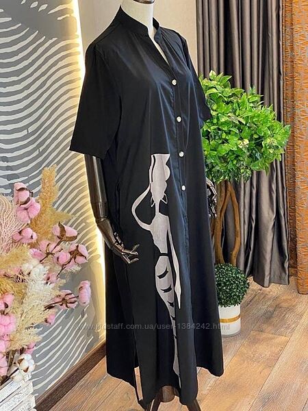 Дизайнерское платье- рубашка в стиле бохо с царицей Нефертити от Yijia Lee.