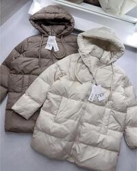 Батальный пуховик пух/перо оверсайз капучино и айвори Zara.