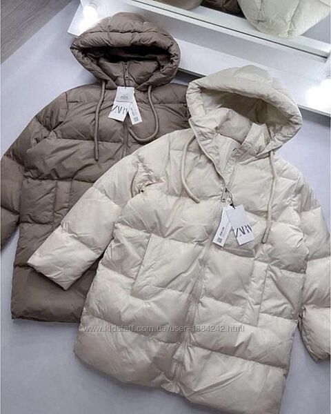 Батальный пуховик пух/перо оверсайз капучино и айвори Zara.