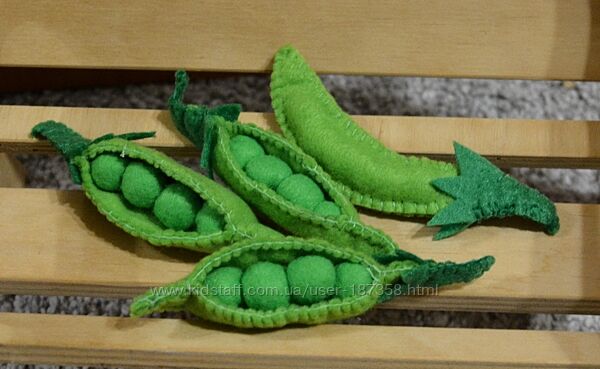 Зелений горошек из фетра игрушки для кухни