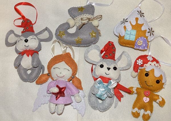 Новорічні, різдвяні іграшки з фетру, прикраси на ялинку