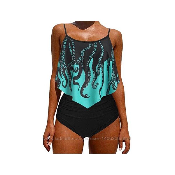 Женский купальник с принтом топ с воланом, высокие плавки