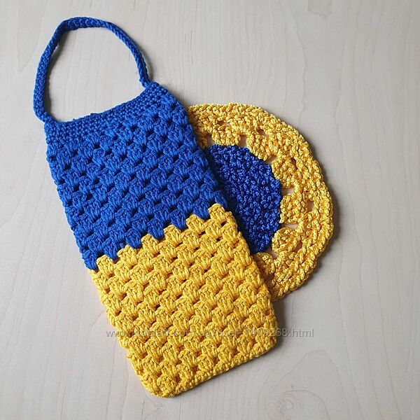 Жовто-блакитна сумочка-чохол, розмір 10х20, ручної роботи, плюс подарунок