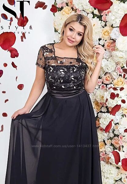 Неймовірна жіноча сукня, вечірня, максі, 52, шифон, мереживо