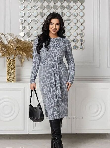 Стильне плаття, довгий рукав, Офісна сукня з довгим рукавом, пояс, 50-52