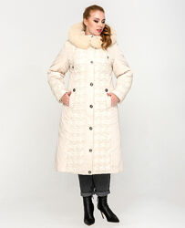 Зимове довге пальто, беж, хутро песця, 54-56р