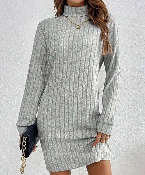 Жіноча сукня-гольф, рубчик. Сукня повсякденна сіра, 48-54