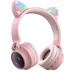 Беспроводные наушники с ушками Cat Ear BT028C Bluetooth MP3 AUX Mic розовые