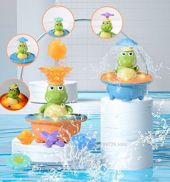 Дитяча іграшка для купання Крокодил світиться з фонтаном і 5 насадками