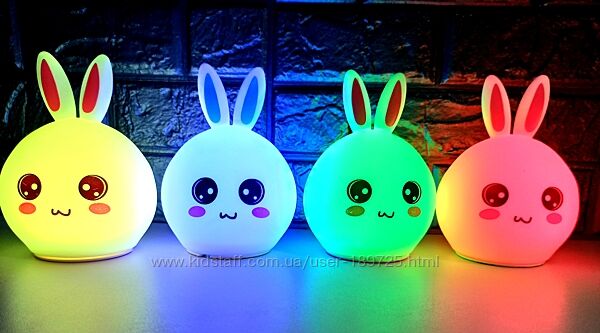 Игрушка ночник детский силиконовый светильник зайчик кролик 7 режимов цвет