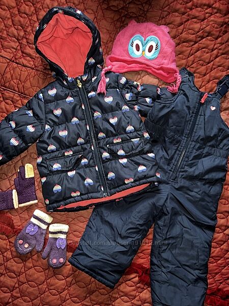 Зимний комбинезон Oshkosh, 3T, перчатки и шапка сова в подарок