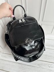 Жіночий шкіряний лаковий рюкзак. Жіноча шкіряна сумка. Polina&Eiterou.